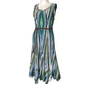 dressbarn Dress Woman 4 Green Midi Stretch Sleeveless Asymmetrical‎ Boho Belted